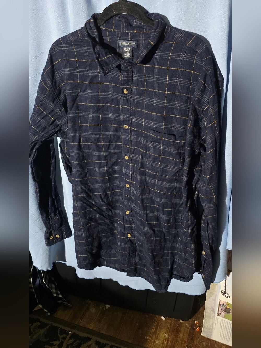 Cherokee Navy Plaid Button-Down Shirt